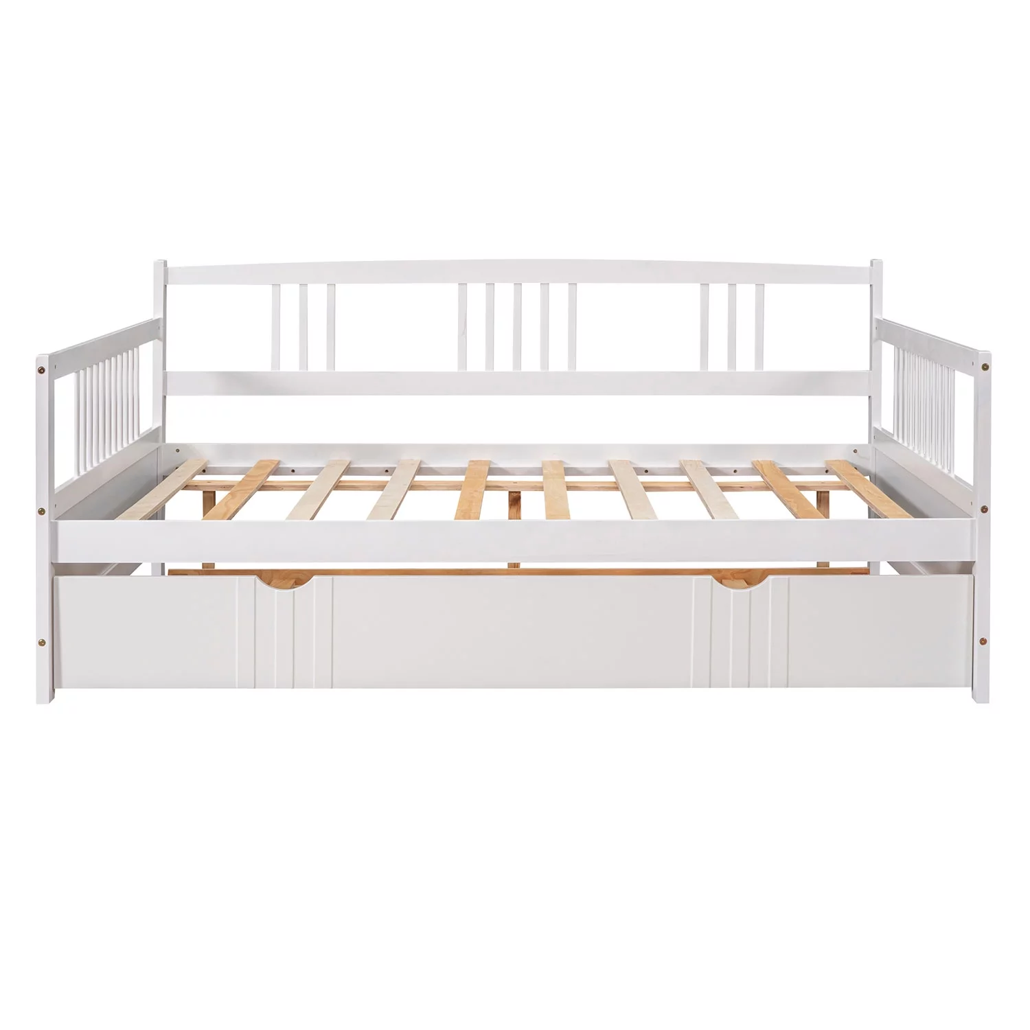 Royard Oaktree Full Size Daybed with Twin Trundle Bed Wood Sofa Bed with Slats Support, White