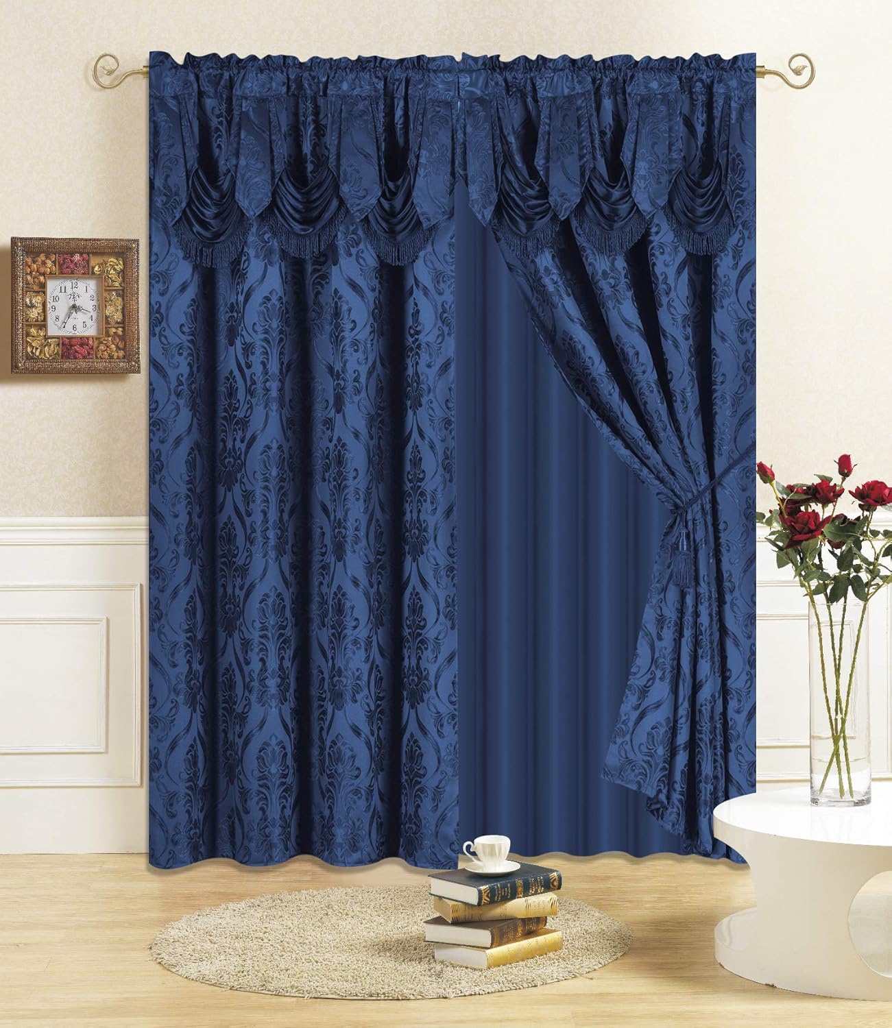 All American Collection New 4 Piece Drape Set with Attached Valance and Sheer with 2 Tie Backs Included (63" Length, Orange)
