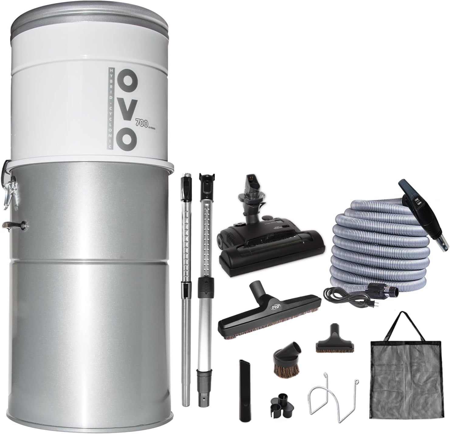 OVO 30ft Heavy Duty Powerful Central Vacuum System, Hybrid Filtration (with or Without Disposable Bags) 35L or 9.25Gal