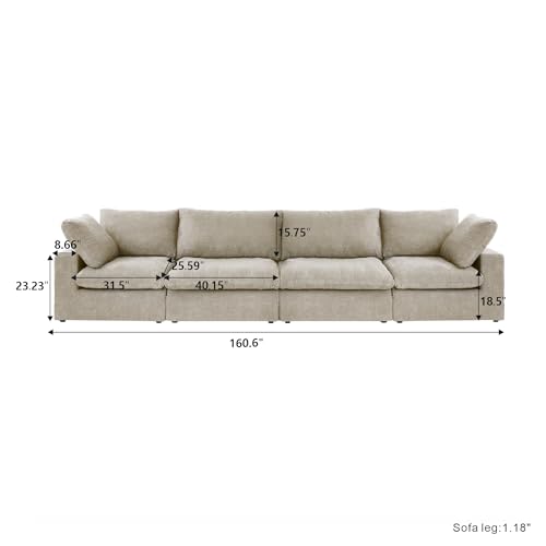 160.6" Cloud Couch Modular Sectional Sofa for Livingroom,Oversized Convertible Sofa with Storage Ottomans,6 Seat Wide Couches