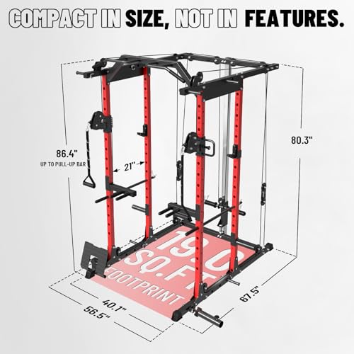 Mikolo Power Cage, Power Rack with Cable Crossover System, 1500LBS Squat Rack with LAT Pull Down System