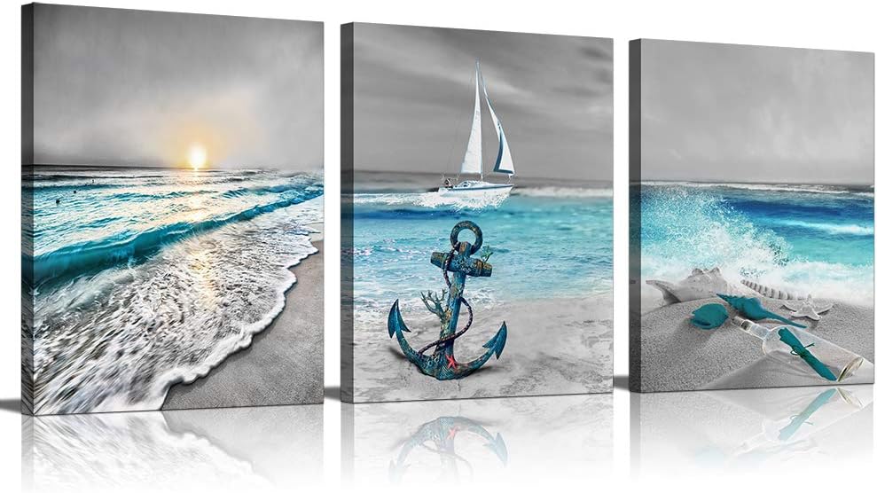 Canvas Wall Art for Home Decoration 3 Piece Modern Painting on Canvas Prints Beach Pictures Gallery Wrapped Artwork for Office Living Room Bedroom