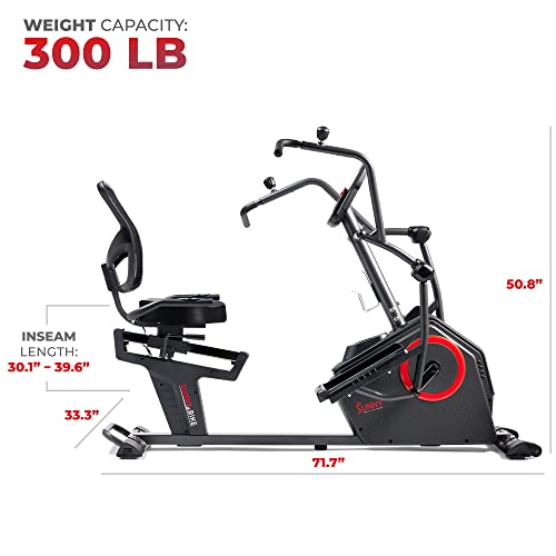 Sunny Health & Fitness Elite Recumbent Cross Trainer & Elliptical Machine with Arm Exercisers for Home Arm/Leg Training