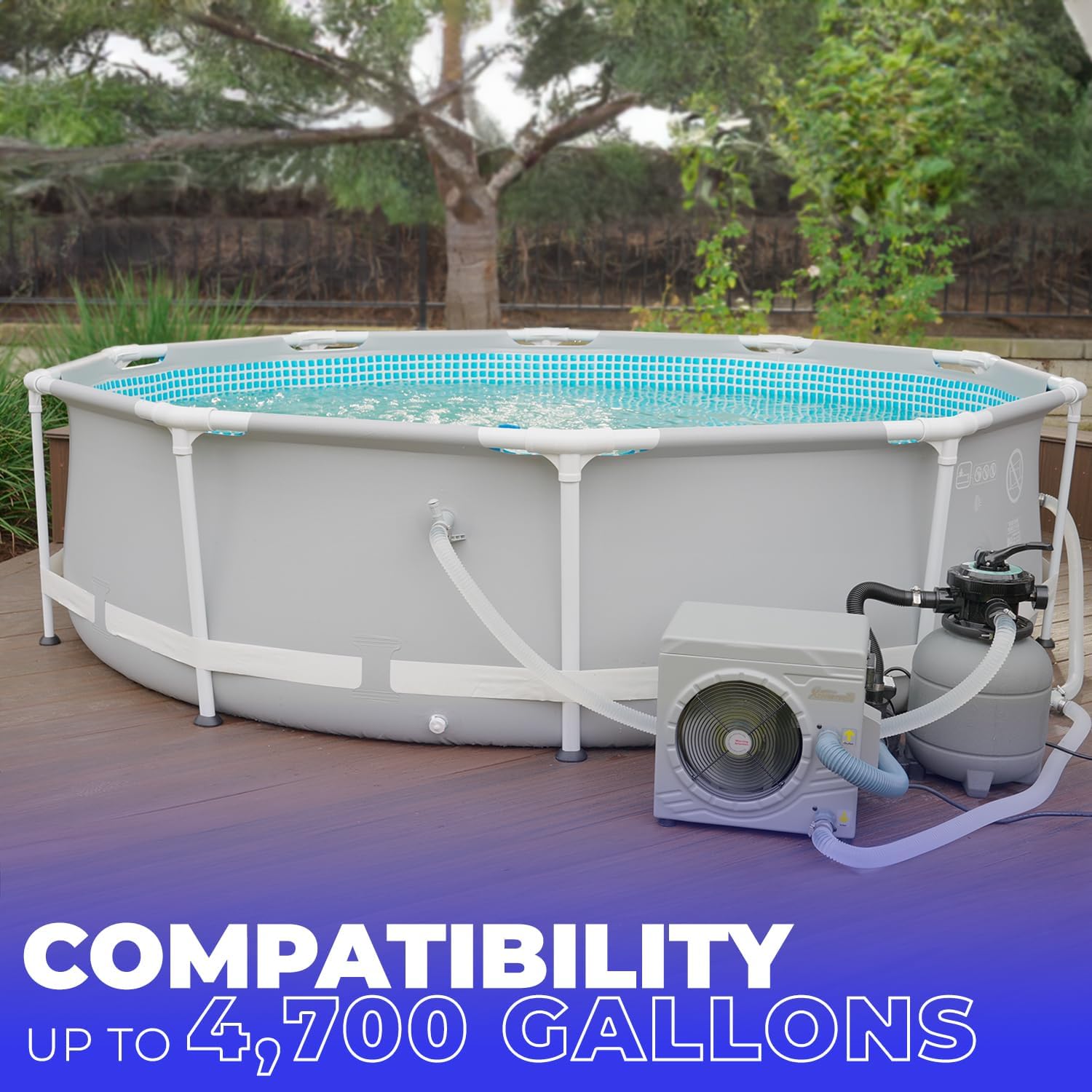 XtremepowerUS Above Ground Pool Heat Pump, Pool Heater Output 14,500BTU, for Pools up to 4700-gallon, 115V/60Hz, Titanium Heat Exchanger