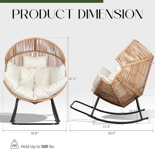 JAMFLY Egg Chair Wicker Outdoor Chairs, Oversized Patio Chair Oversized Lounger Chair with Cushion for Indoor Living Room, Bedroom