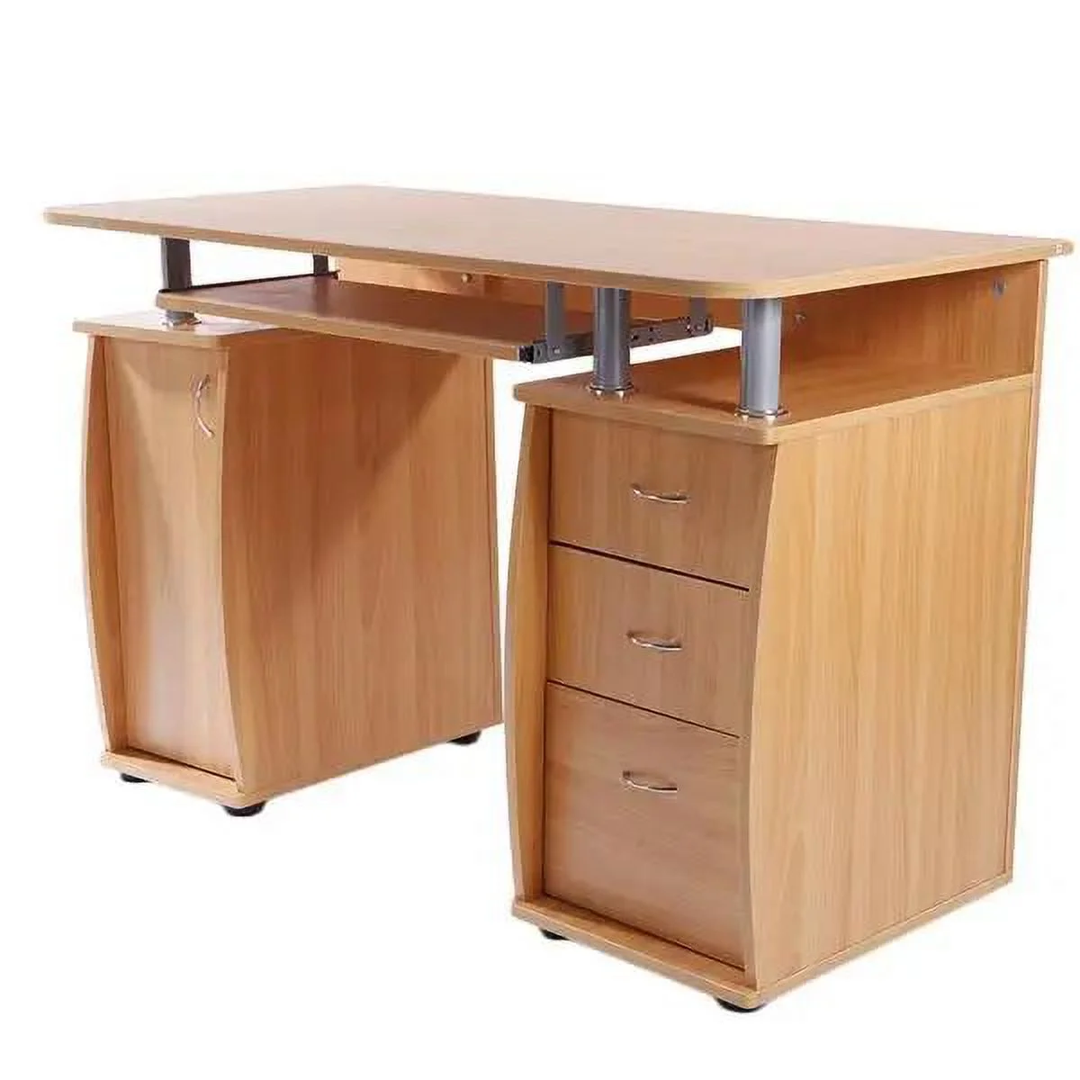 15mm MDF Portable 1pc Door with 3pcs Drawers Computer Desk Wood Color