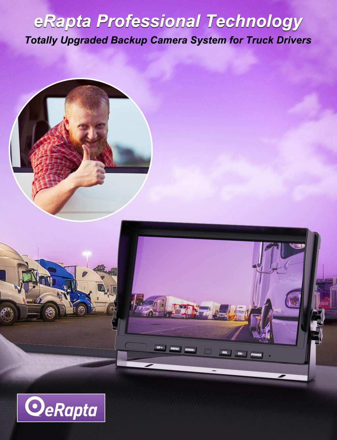 eRapta Backup Camera System with 10" Larger Monitor for Trucks Side/Front/Rear View Back Up Camera Vehicle Security System IP69 Waterproof 4 Cameras