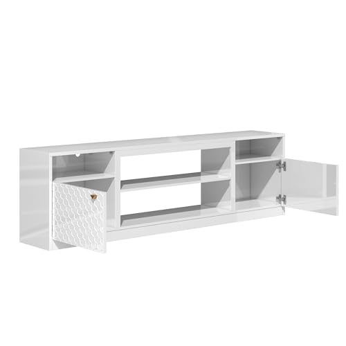 Modern Luxury TV Stand for TVs up to 80",High Gloss Finish Media Console with Two Doors and Storage Cabinets