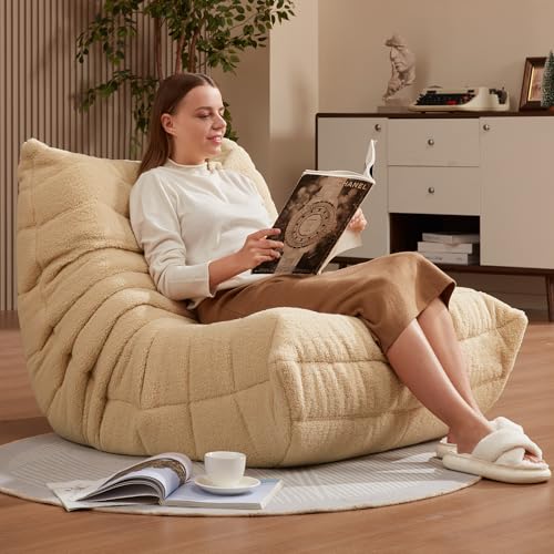 Bean Bag Chairs for Adults Giant Bean Bag Chair Memory Foam BeanBag Chair Big Bean Bag Sofa with Filler Faux Fur Fireside Beanbags Lazy Sofa for