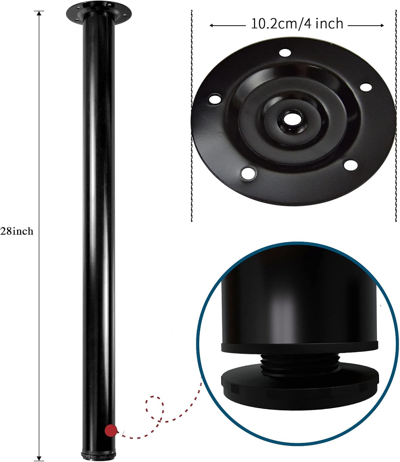 28 Inch Adjustable Table Legs, Black Legs for Desk, Sturdy Pipe Table Legs for Dining Table, Computer Table, ( Set of 4 )