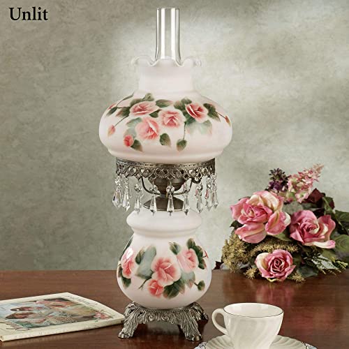 Touch of Class Abigail Hurricane Style Parlor Table Lamp - Antique Victorian Aesthetic - Painted by Hand - Floral Designs