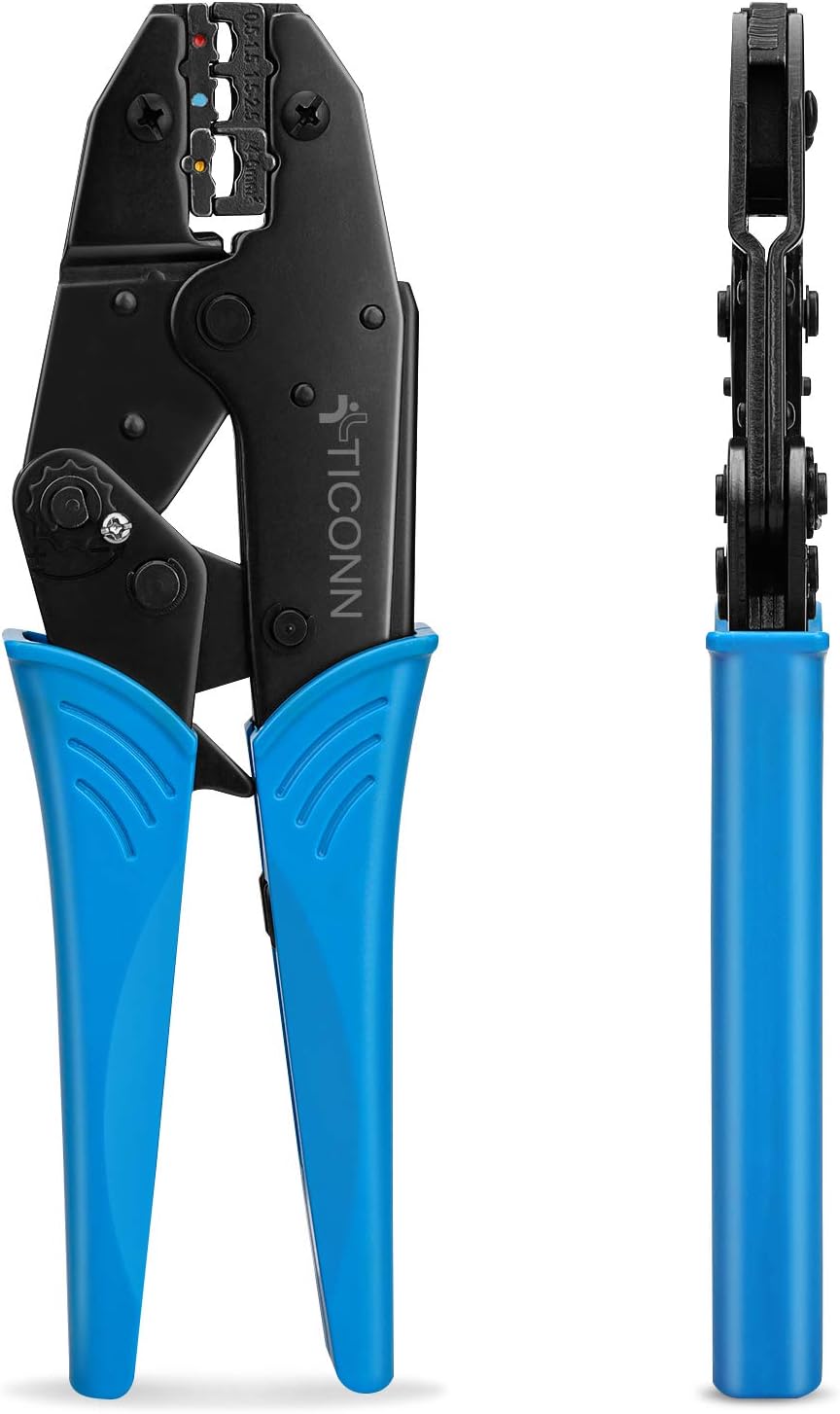 TICONN Crimping Tool for Heat Shrink Connectors - Ratcheting Wire Crimper - Crimping Pliers - Ratchet Terminal Crimper