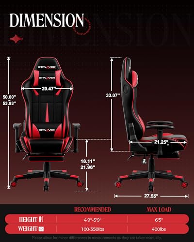 GTPLAYER Gaming Chair with Speakers, Video Game Chairs with Footrest, PC Gamer Chairs for Adults - Padded High Back Ergonomic Reclining Silla Gamer