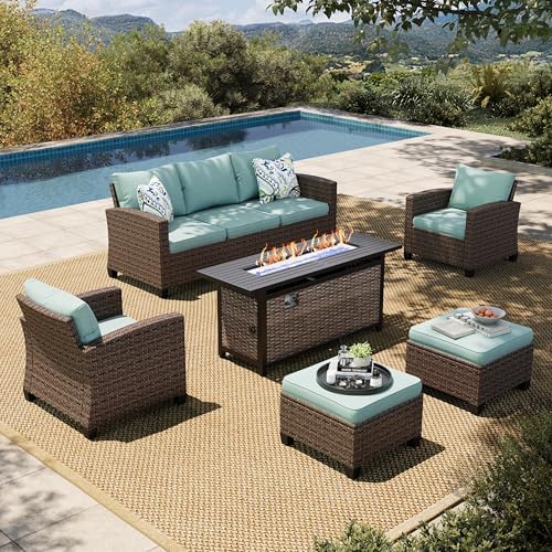 HERA'S HOUSE Patio Furniture Set with 56" Fire Pit Table, Outdoor Patio Conversation Sets