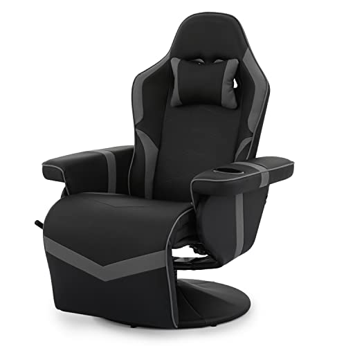 Magshion 360° Swivel Gaming Recliner Chair, Ergonomic PU Leather Reclining Chair with Adjustable Backrest, Footrest, Cup Holder & Neck Support