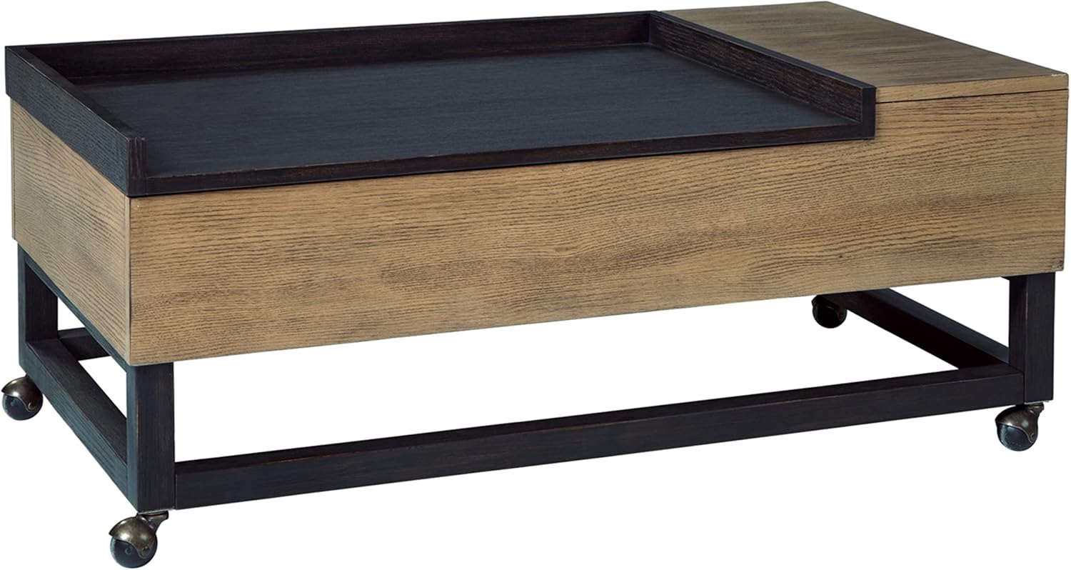 Signature Design by Ashley Fridley Modern Lift Top Cocktail Table with Cupholders and Casters, Light Brown