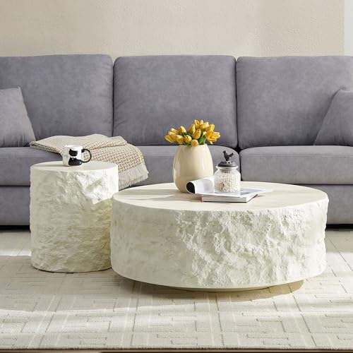 JUSTONE 15.75 ''Round Coffee Table, Accent End Table for Living Room Office Apartment, Modern Minimalist Side Table with Faux Marble Pattern