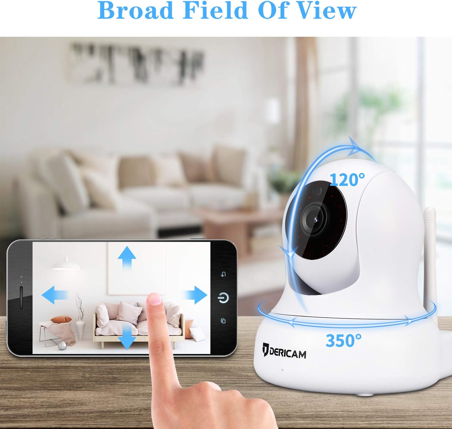 Dericam Home Camera, Pet Camera 1080P@30fps Full HD Real-time Home Security with an Additional 5db Powerful Antenna, Pan/Tilt Control