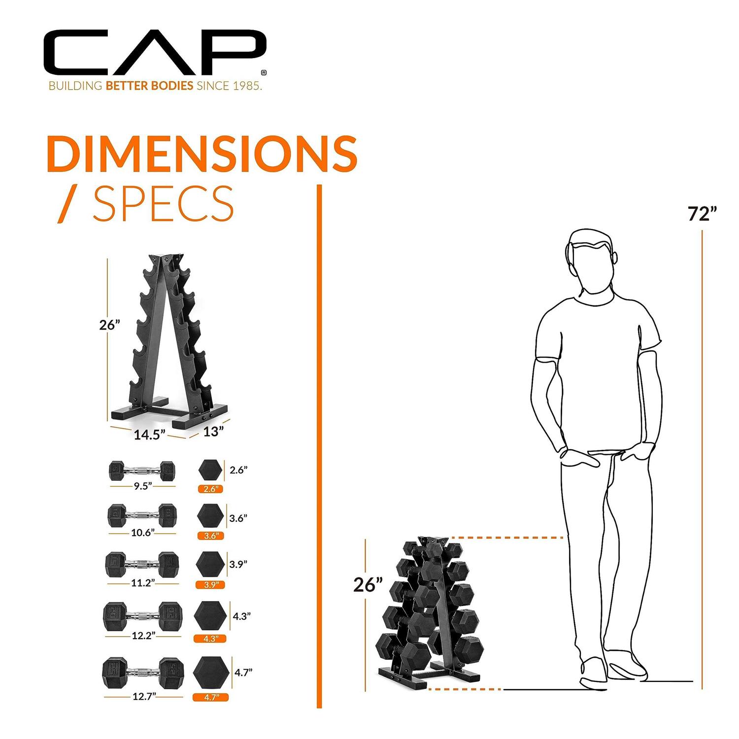 CAP Barbell 150 LB Coated Hex Dumbbell Weight Set with Vertical Rack - Sports Supplies Online Store