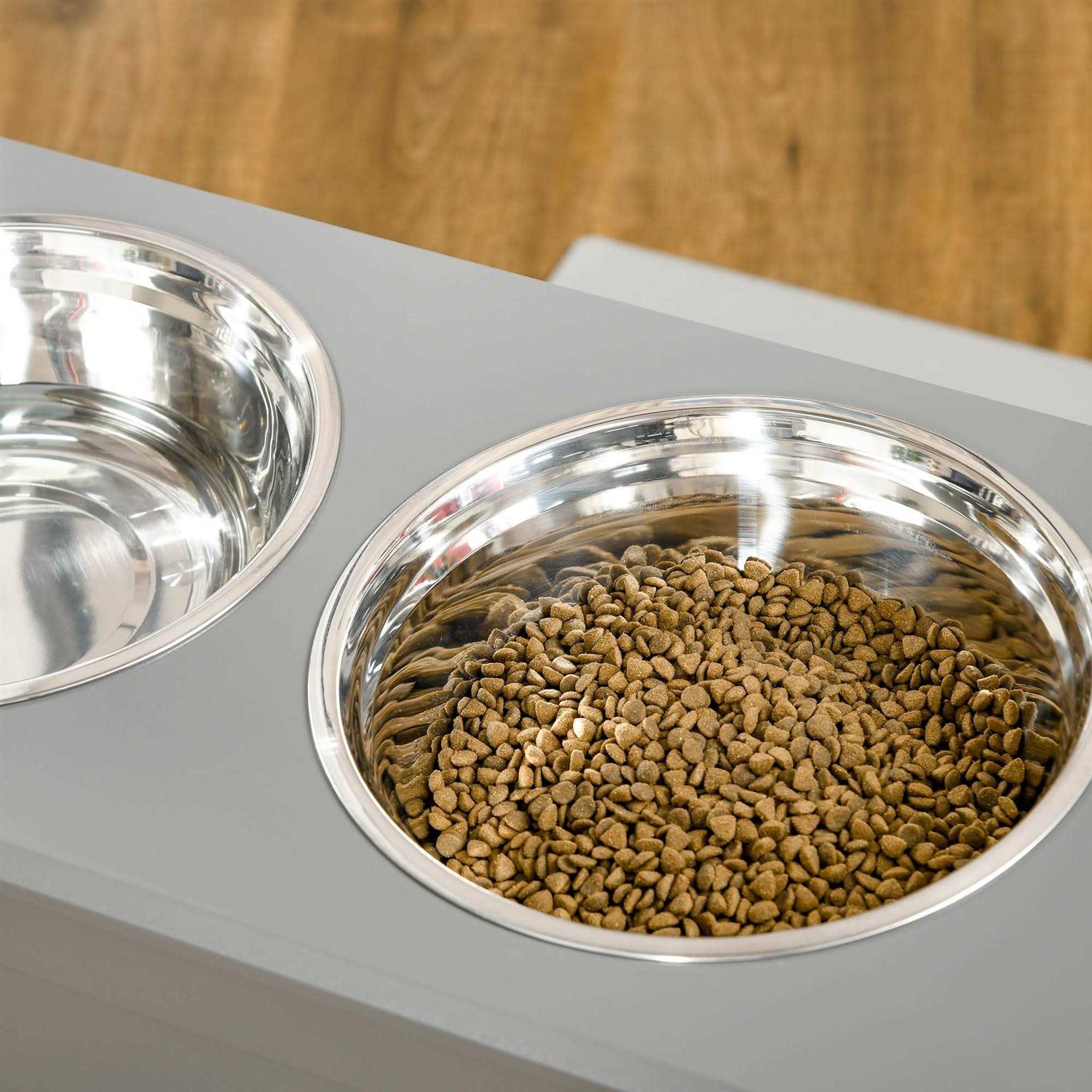 PawHut Raised Pet Feeding Storage Station with 2 Stainless Steel Bowls Base for Large Dogs and Other Large Pets