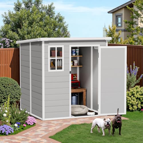 NicBex 6×5 Resin Outdoor Storage Shed with Floor & Window– All-Weather Lockable Small Tool Shed