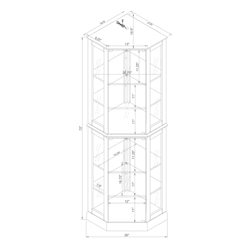 Lighted Display Cabinet Corner Curio Cabinet with Mirrors and Adjustable Shelves
