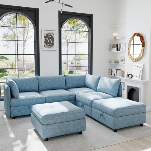 Oversized Modular Storage Sectional Sofa Customizable Seating Group Sofa&Couch Convertible Sleeper Sofabed with Movable Ottomans and Seat