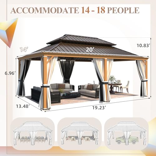 YOLENY 10' x 12' Hardtop Gazebo, Metal Gazebo with Aluminum Frame, Double Galvanized Steel Roof, Curtains and Netting Included