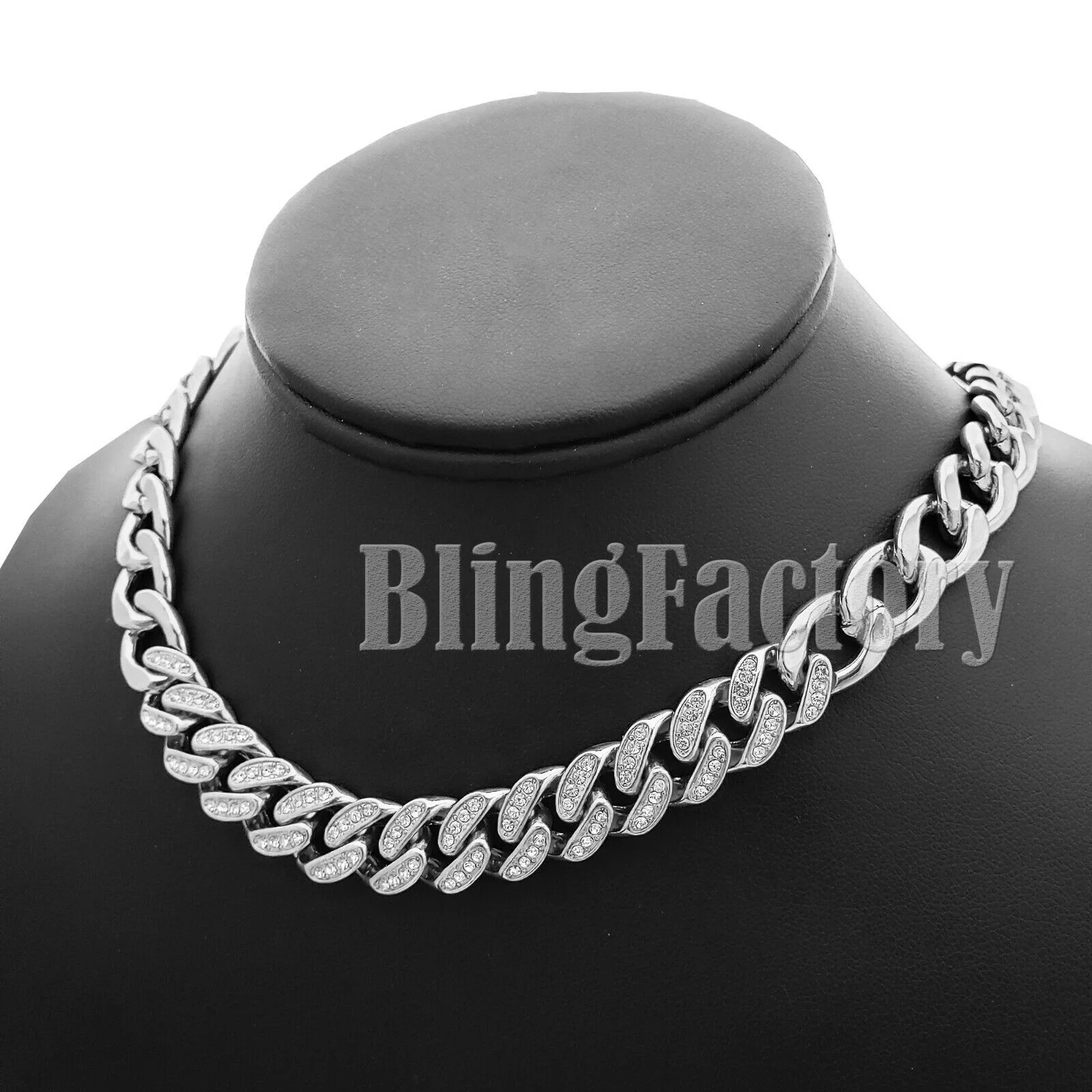 Partial Iced Silver PT 11mm 18" 20" 24" Cuban Link Choker Chain Hip Hop Necklace
