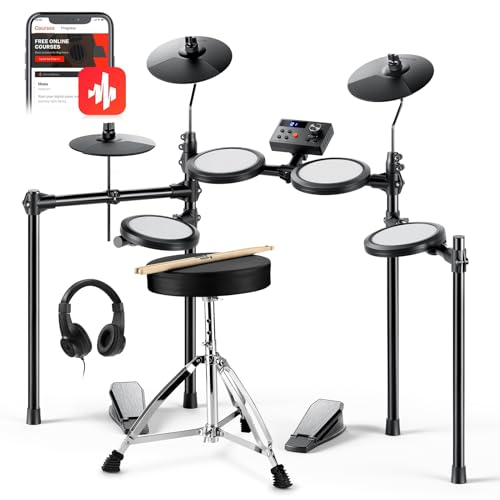 Donner Electric Drum Set, DED-70 Electronic Drum Kit for Beginner with 150 Sounds, 4 Quiet Mesh Pads, 9" Cymbals, USB MIDI, Type-C Charging, 2 Pedal