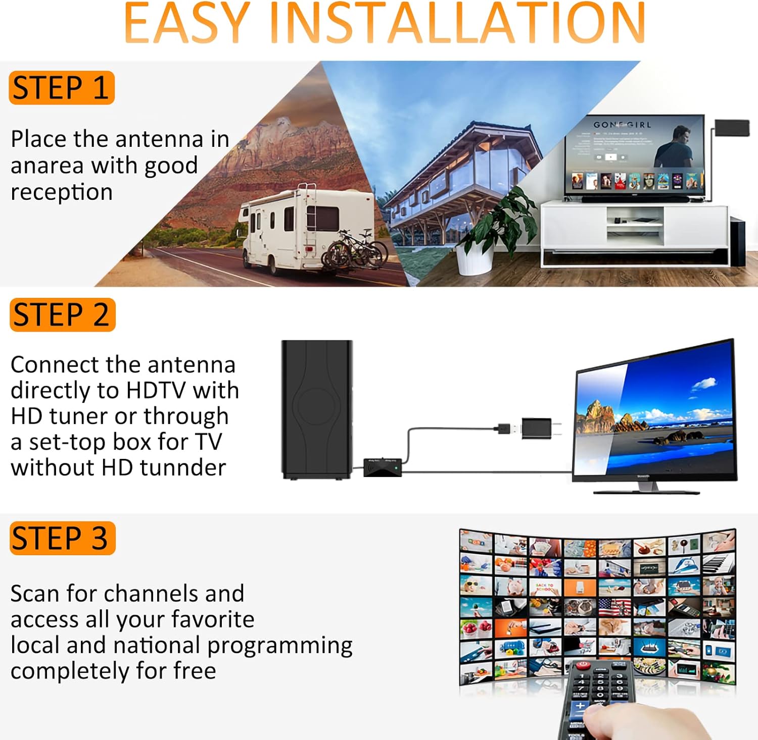 TV Antenna- Amplified HD Digital Indoor HDTV Antenna Long 400+ Miles Range 360&deg