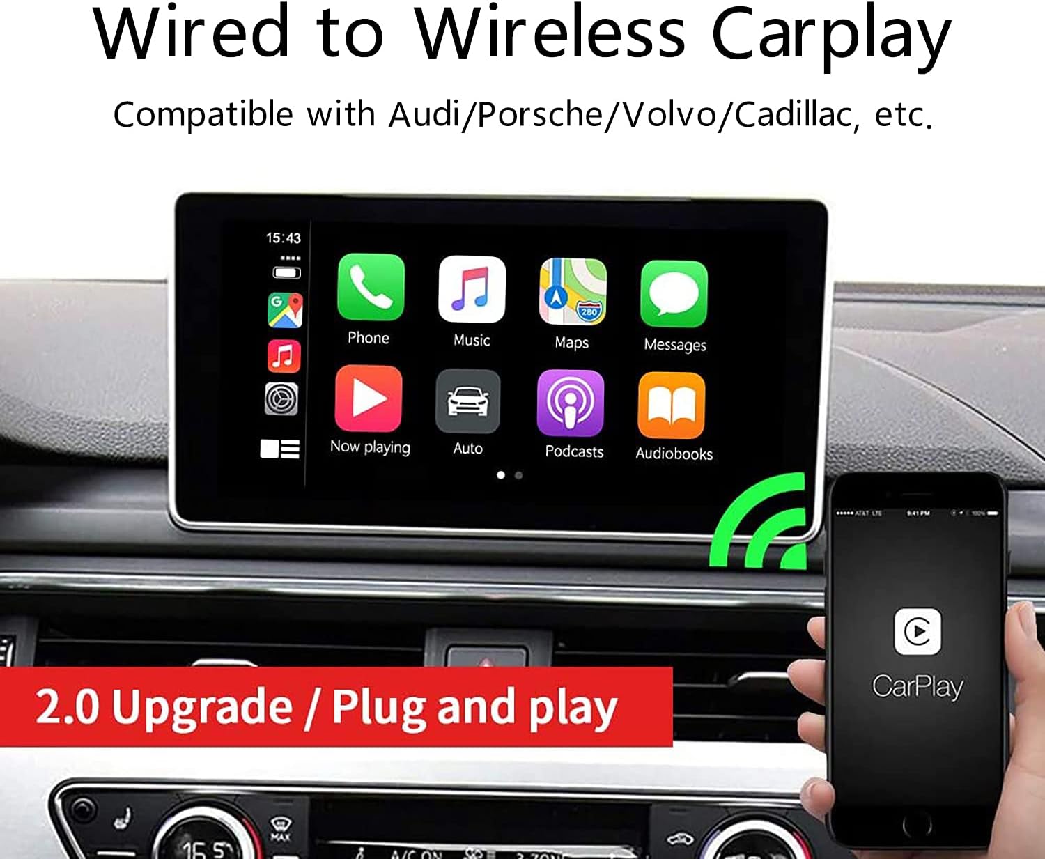 Carlinkit 2.0 Wireless CarPlay Adapter USB for Factory Wired CarPlay Cars, Wireless CarPlay Dongle Convert Wired to Wireless CarPlay Black