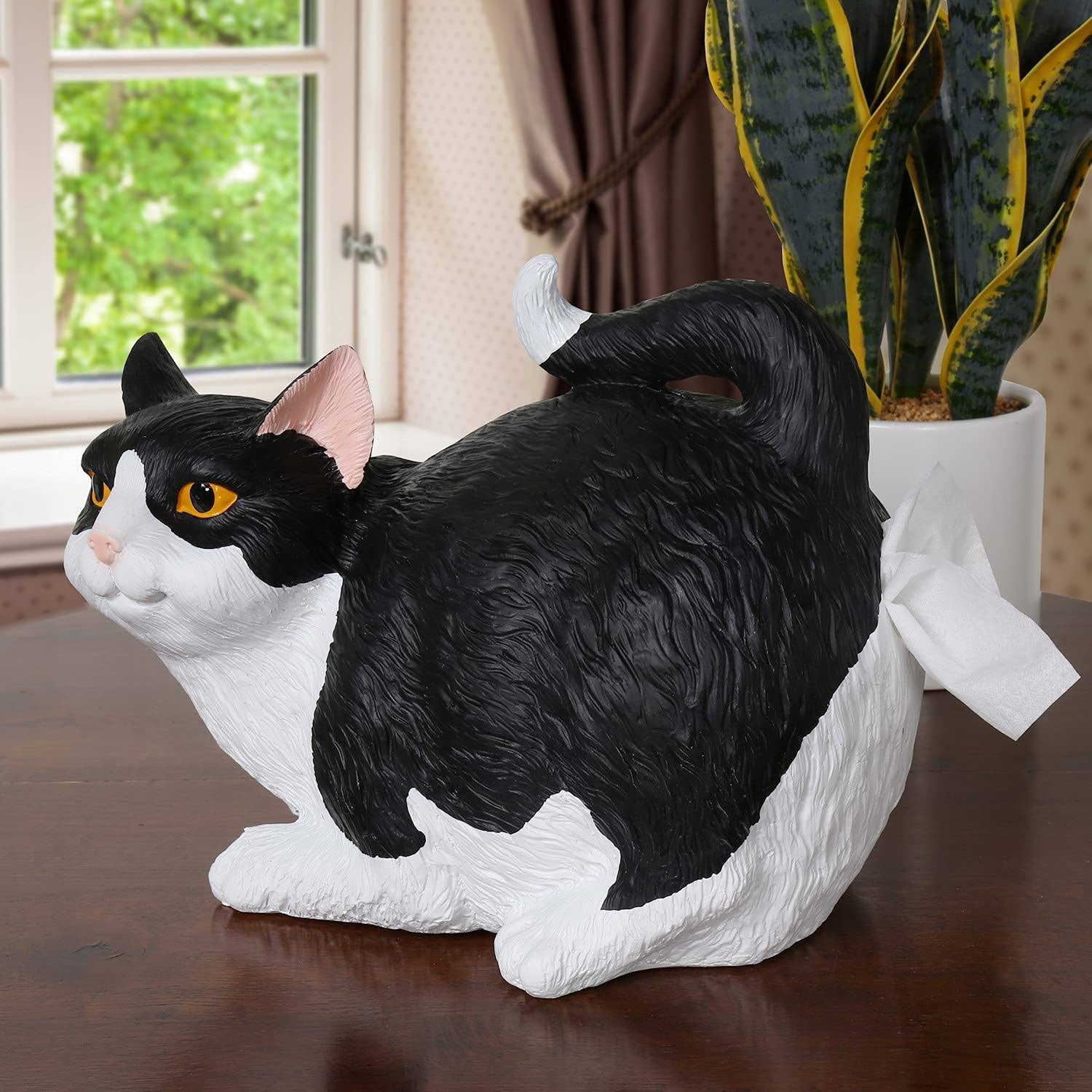 Cat Butt Tissue Holder - Black u0026 White Tuxedo - Fits Standard Tissue Box - Resin