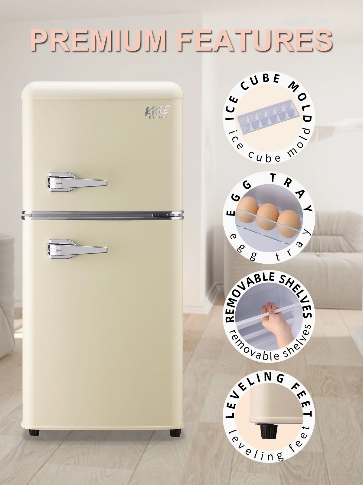 KRIB BLING 3.5 Cu.ft Mini Fridge with 7 Level Thermostat, Compact Refrigerator with Freezer on Top, Ideal for Dorm, Office, Black