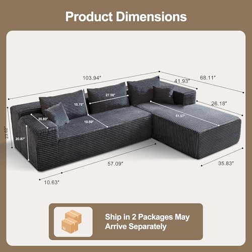 104" Sectional Couches for Living Room, Modular Sectional Sofa with Deep Seat, L-Shape Couch with Chaise, Cloud Couch for Living Room Bedroom
