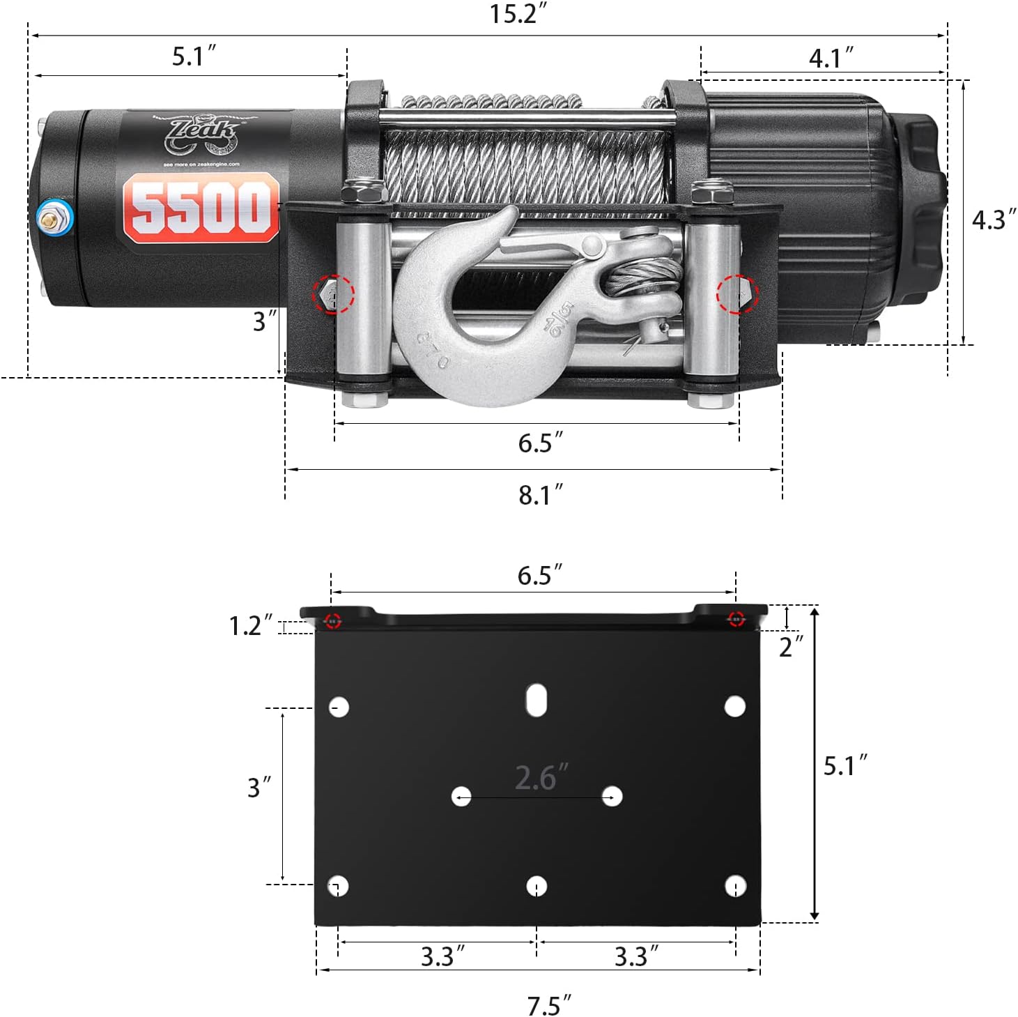 ZEAK Advanced 5500 lb. Electric Winch Off Road Automatic Powersports Winch, ATV Utility, Gavanized Steel Rope, with Mount, Remote