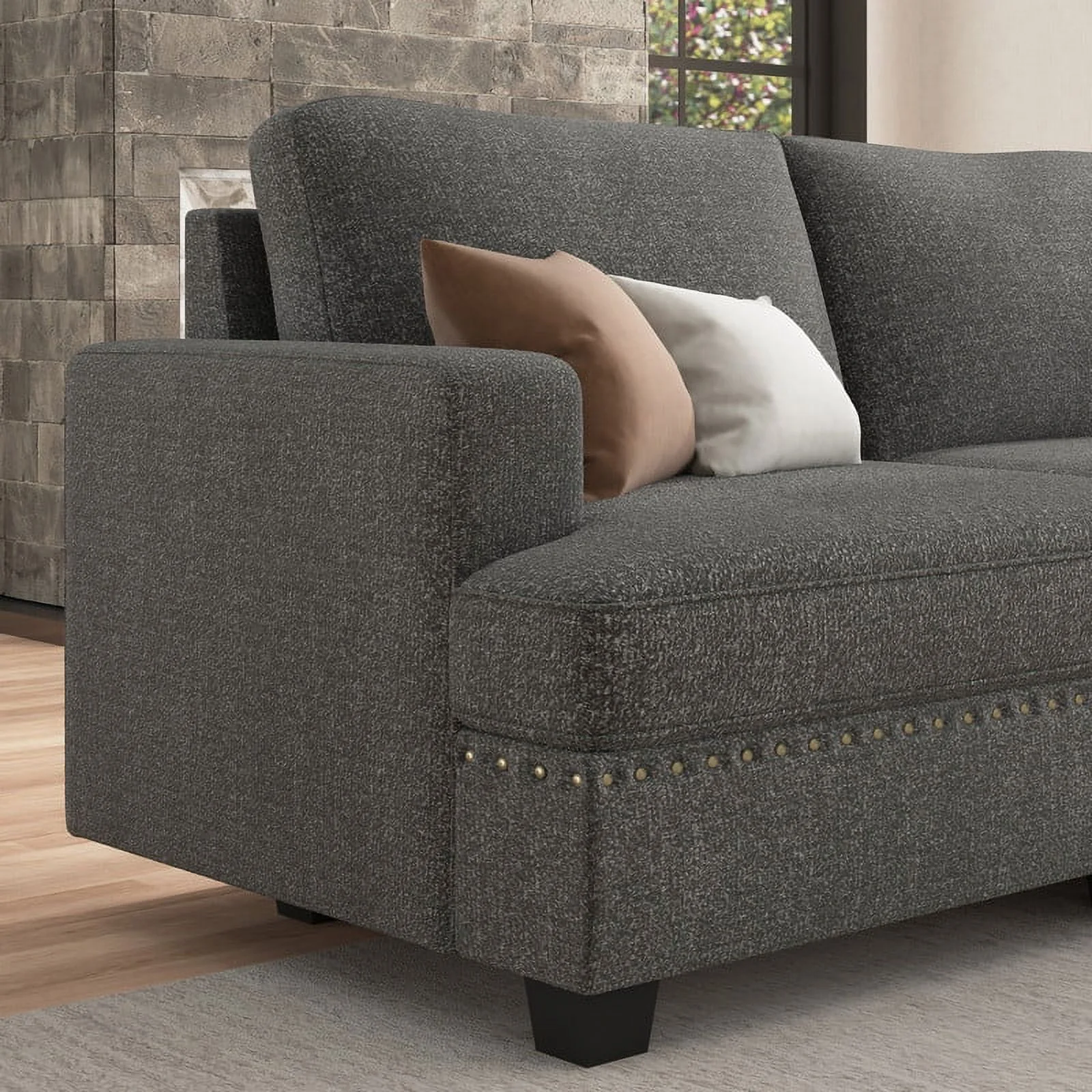 Nolany Modern Corner Modular Sectional Sofa with Movable Storage Ottoman for Living Room, Light Grey