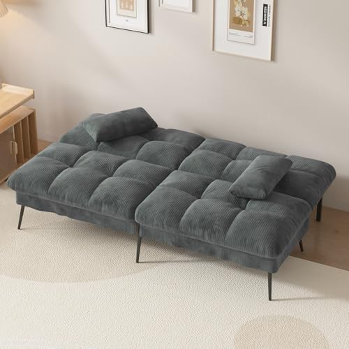 COMHOMA Convertible Futon Sofa Bed, 68″Fabric Futon Couch with Adjustable Backrest, Folding Futon Sleeper Recliner for Living Room Furniture (Black)