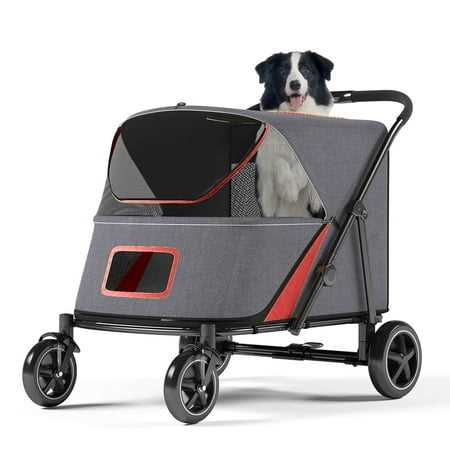 Muhub Pet Stroller with Brakes,Storage Pocket,Smooth Ride,Spacious and Breathable,up to 132lbs(Red), Size: ‎44.09 x 25.59 x 39.37 inches