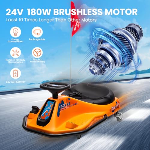 24V Electric Go Kart, 7Ah Drifting Car，Battery Powered Ride on Car Outdoor with 360 Degrees Rotating, Simplified Drift System, Variable Speed