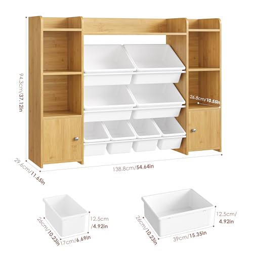 FOTOSOK 55''Large Toy Storage Organizer with 8 Toy Bins, Toy Organizers and Storage with Shelf and 6 Storage Cubbies, Bookshelf for Kids