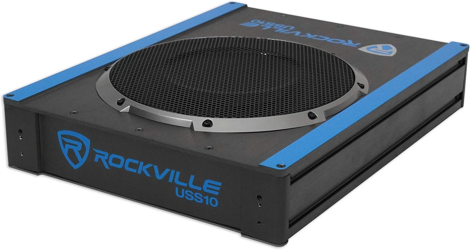 Rockville USS10 10" 800w Slim Under-Seat Active Powered Car/Truck Subwoofer Sub Black