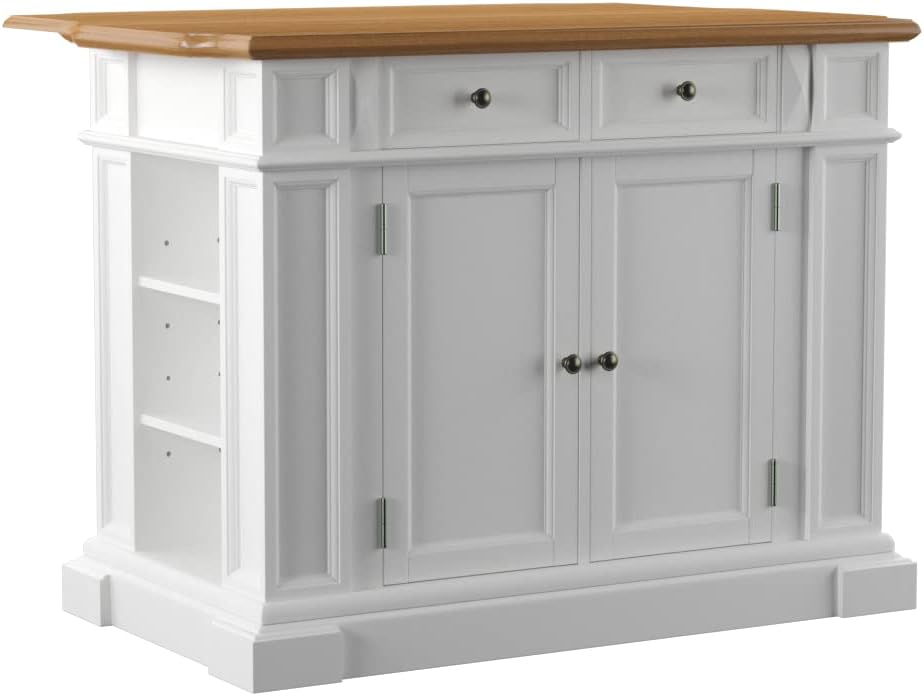homestyles Americana Kitchen Island with Wood Top and Drop Leaf Breakfast Bar, Storage with Drawers and Adjustable Shelves, 50 Inch Width