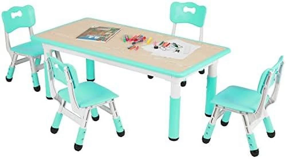 HJZBNONE Big  Study Table and 4 Chair Set  Height Adjustable Toddler Table and Chair Set for 4  Multifunctional Toddler Table  Reading  Drawing