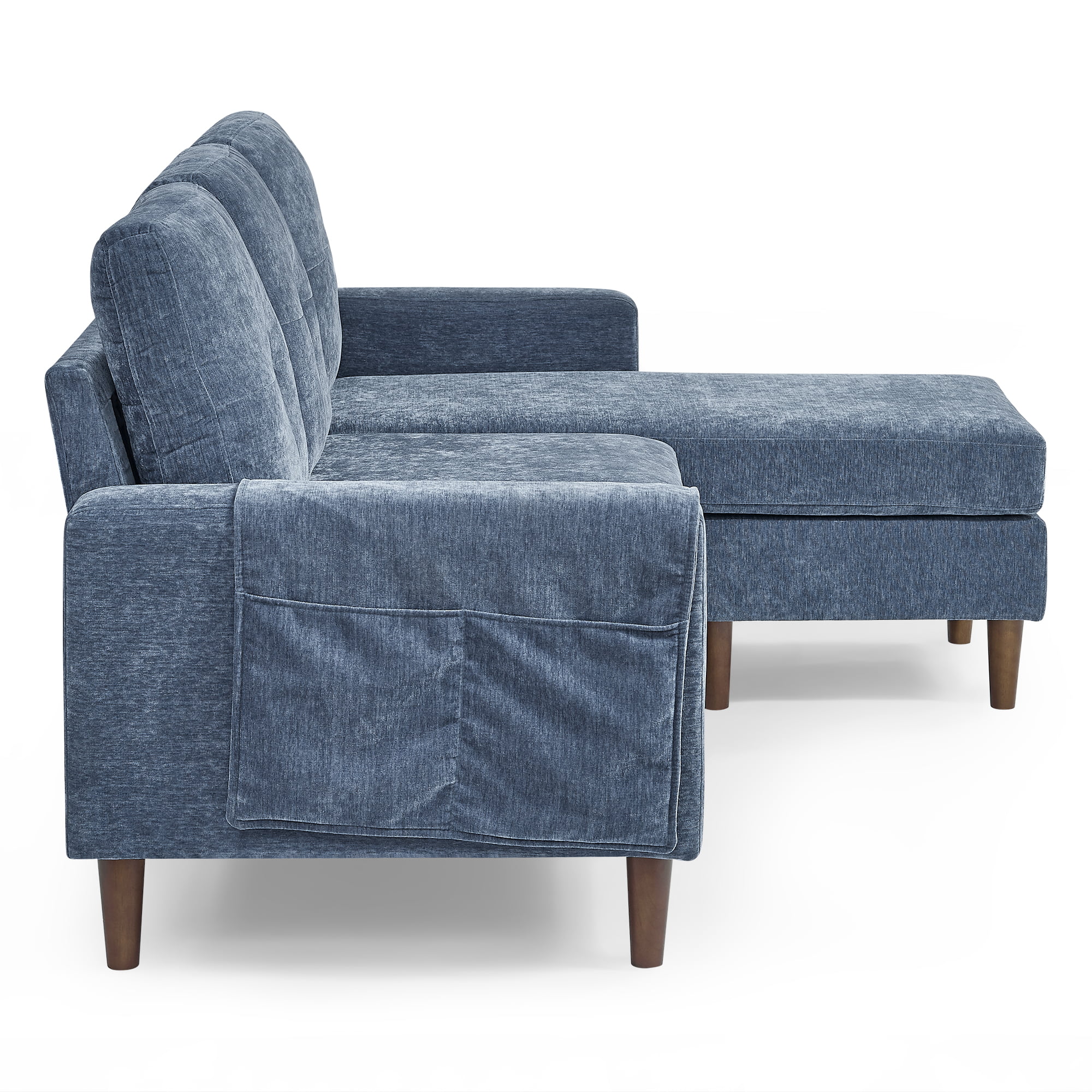 80" Convertible Sectional Sofa Couch, 3 Seats L-shape Sofa with Removable Cushions and Pocket, Rubber Wood Legs, Navy Chenille