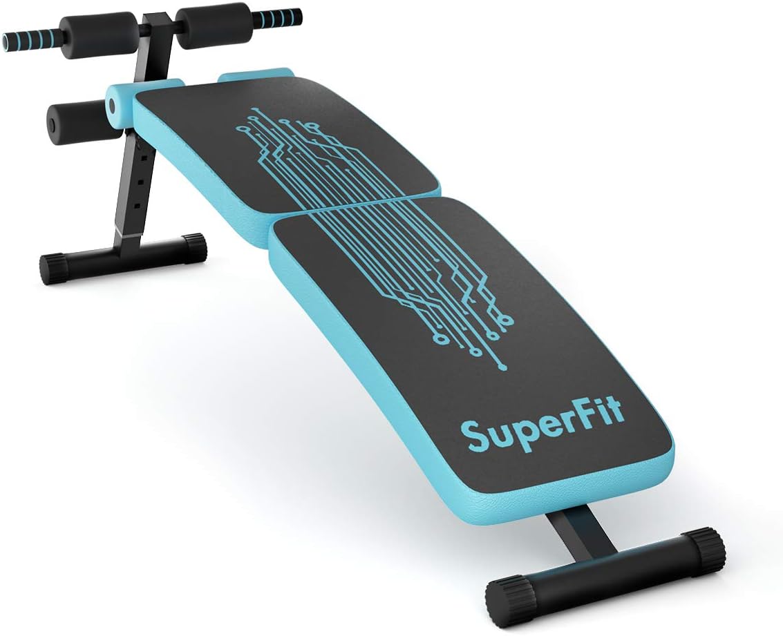 GYMAX Adjustable Sit up Bench, Folding Abdominal Training Slant Bench with Reserve Crunch Handle, Curved Decline Ab Bench for Home/Gym Pack of 2