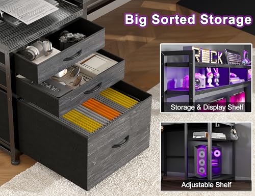 EnHomee Large L Shaped Gaming Desk with Hutch and Drawers, 64" W Reversible Computer Desk with Storage Shelves