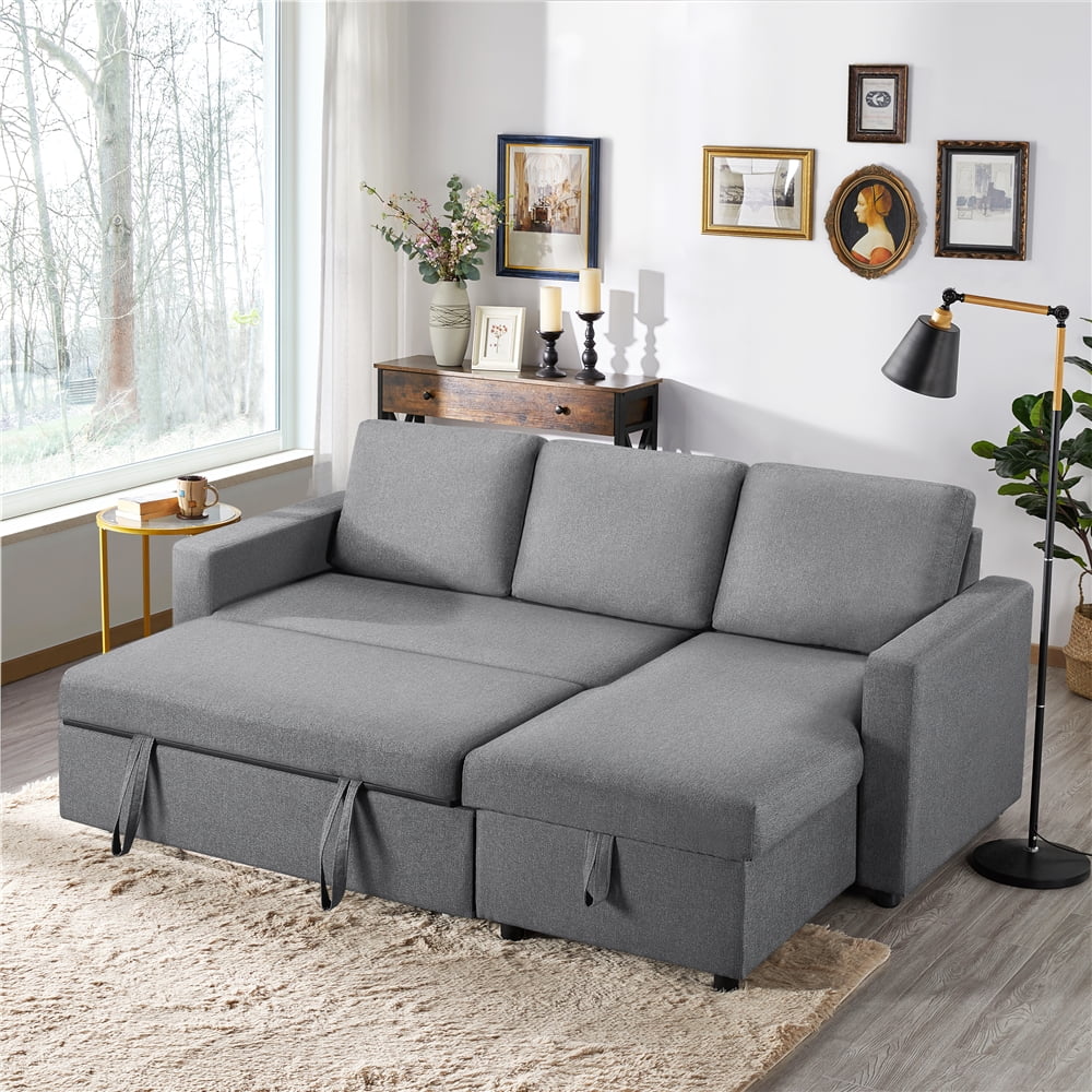 Alden Design Reversible Sectional Sleeper Sofa with USB & Type-C Ports, Light Gray
