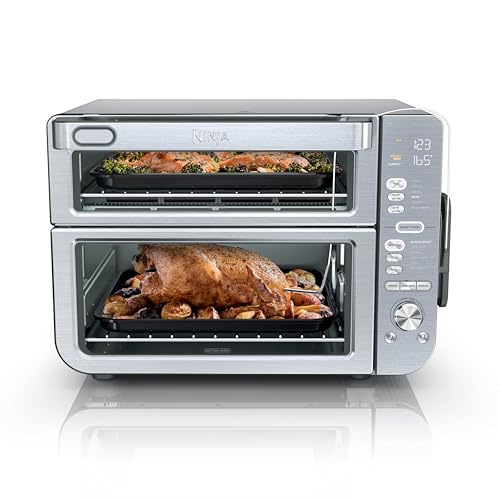 Ninja DCT451 12-in-1 Smart Double Oven with FlexDoor, Thermometer, FlavorSeal, Smart Finish, Rapid Top Convection and Air Fry Bottom , Stainless Steel