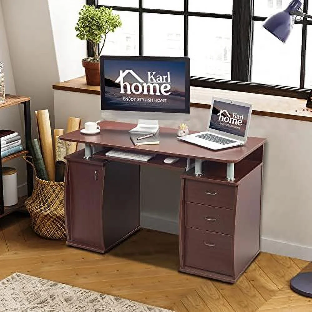 HOOMHIBIU Computer Desk with Drawers &amp;  Cabinet  Small Office Desk PC Laptop Workstation for Home  Studio  Office  Apartment  Black